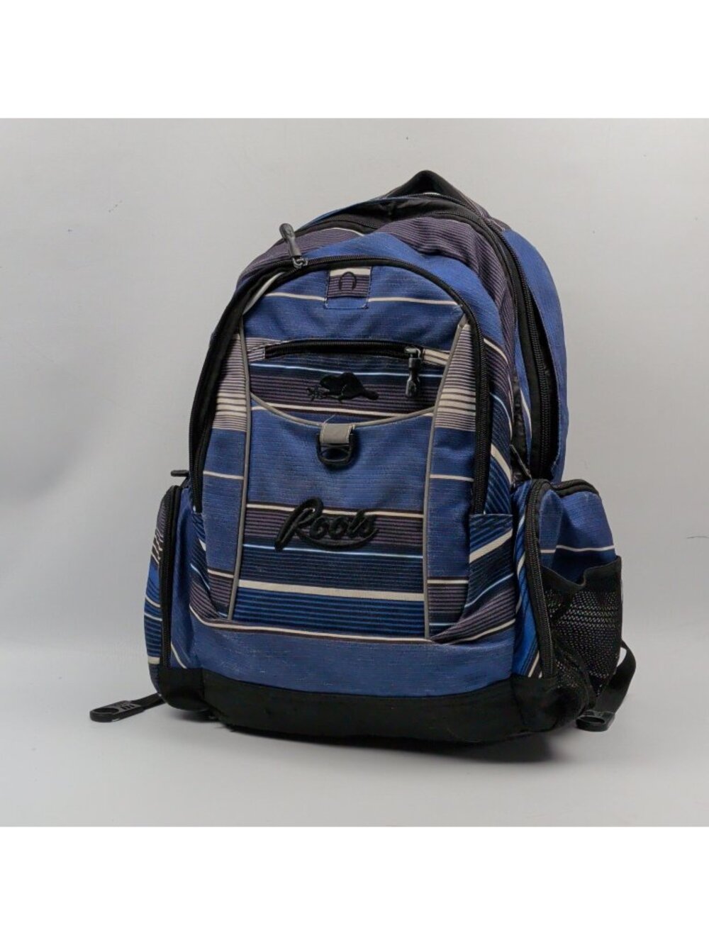 Y2K Roots CanadaBackpack Beaver Blue Striped School Travel Techwear 2000's Alt